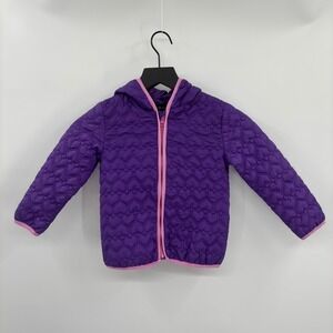 Andy & Evan Girls Heart Quilted Wind Jacket 4T Purple Pink Trim Hooded Spring